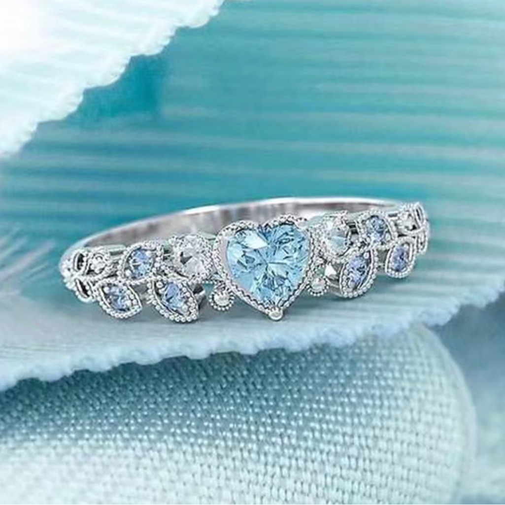 Dainty Fancy Sea Blue Rhinestone Ring